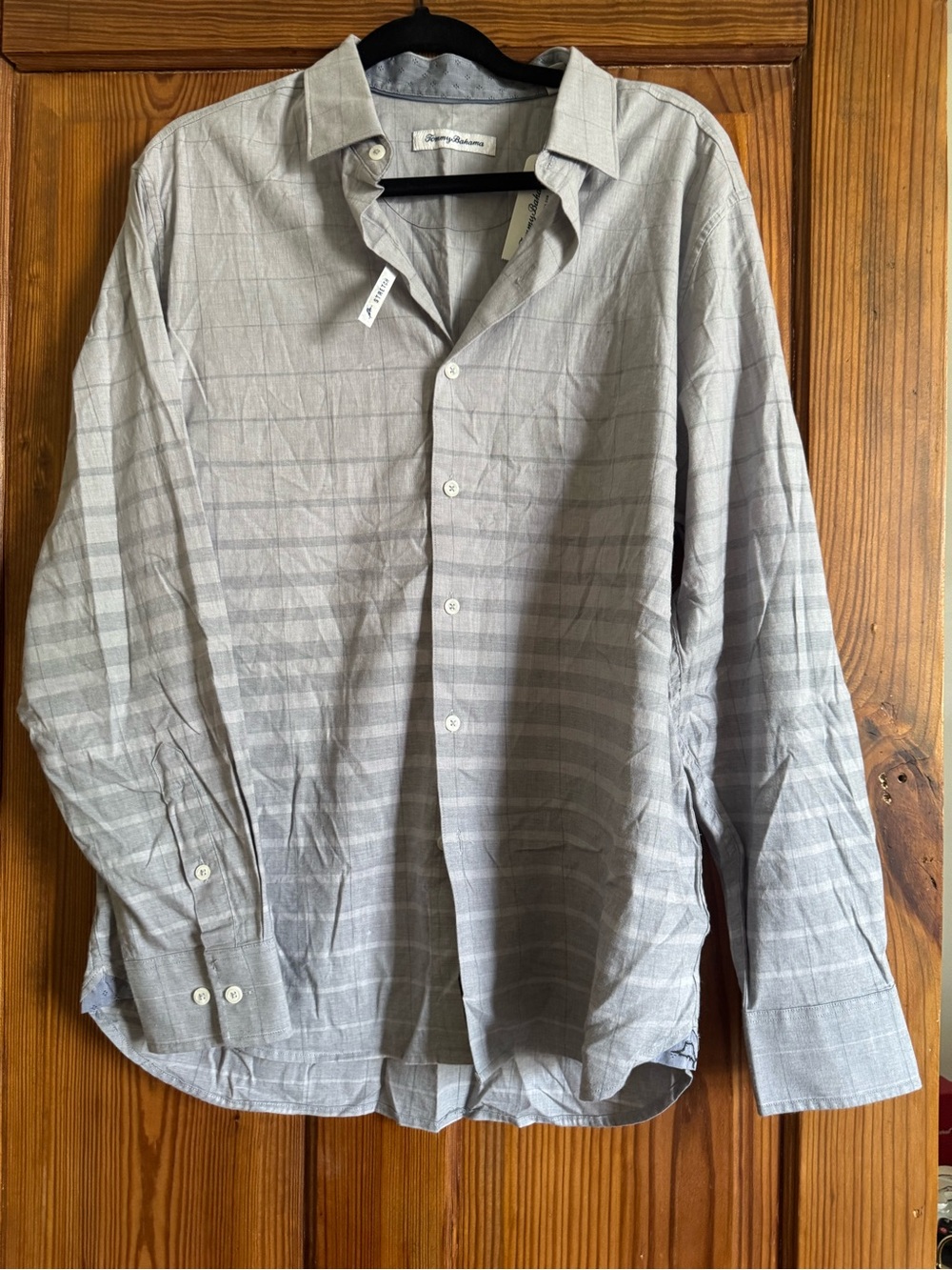 Tommy Bahama Light Gray Plaid Stretch Button-Up Shirt
